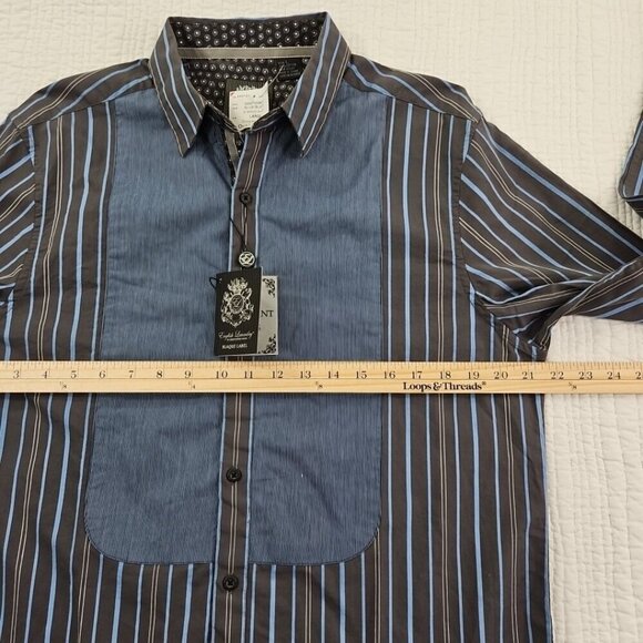 English Laundry Blaque Label Shirt Men's Large Black Blue Stripes NWT Arrogant - Picture 11 of 16